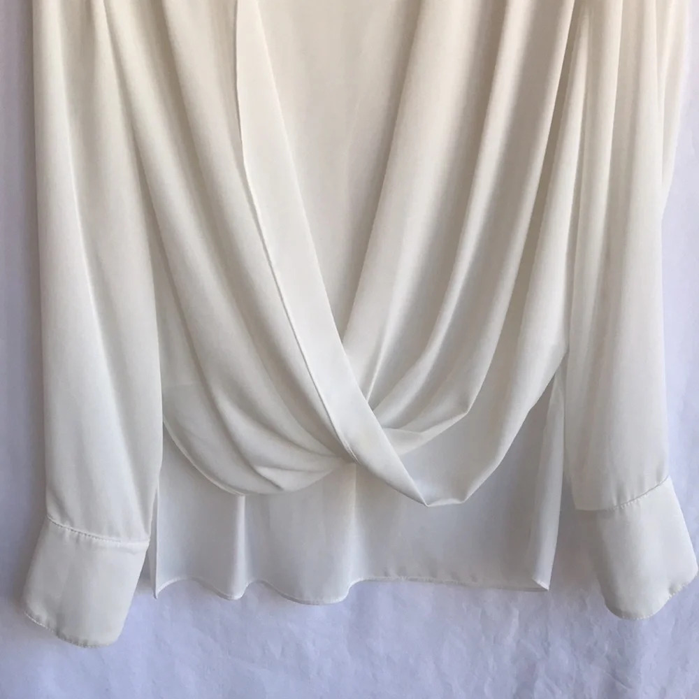 Cartise cream silky semi-sheer high-low crossover blouse, size 6 - Picture 3 of 8